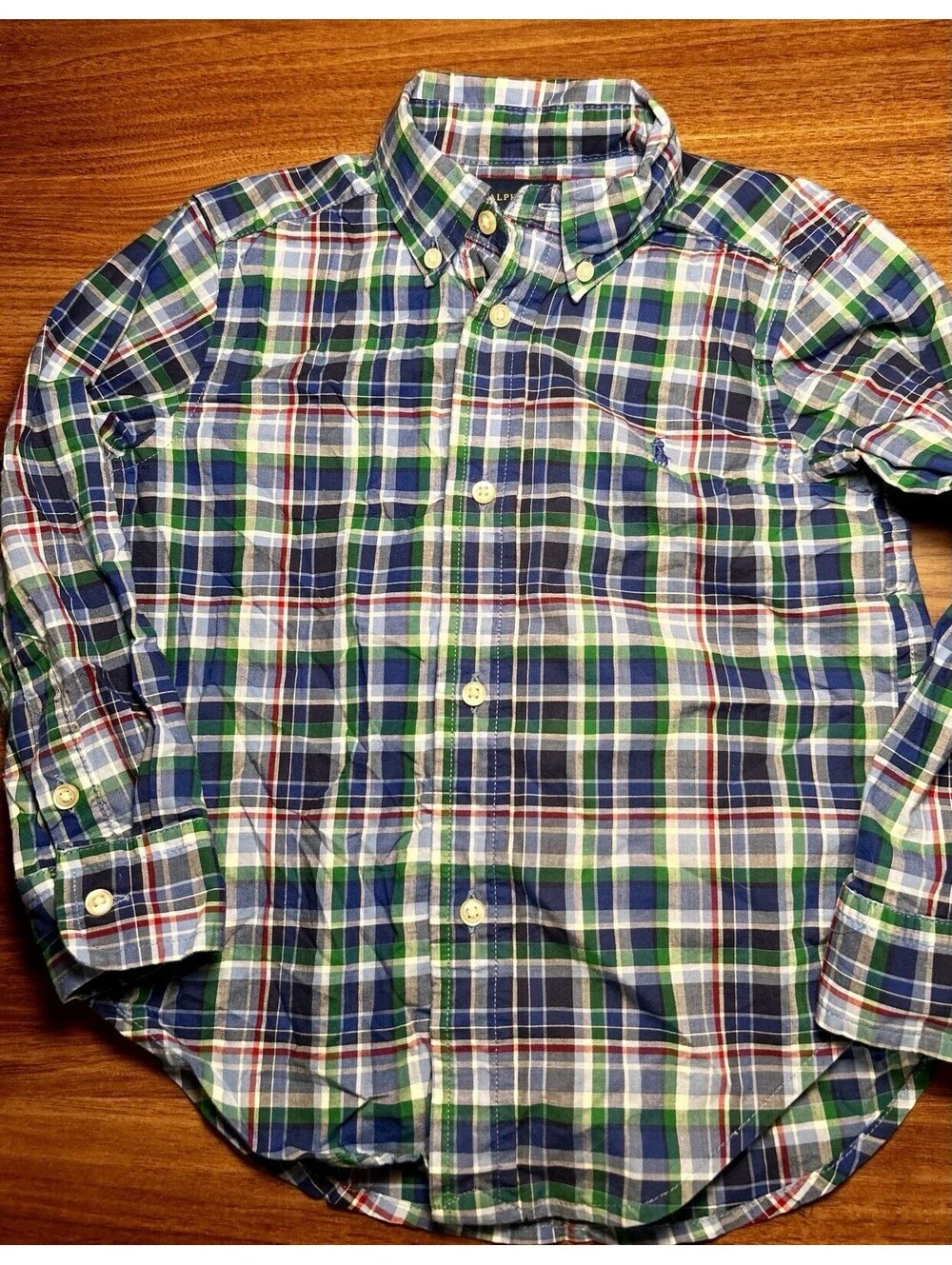Ralph Lauren Blue Green Red Plaid Size 3/3T Long Sleeve Button Down Shirt
